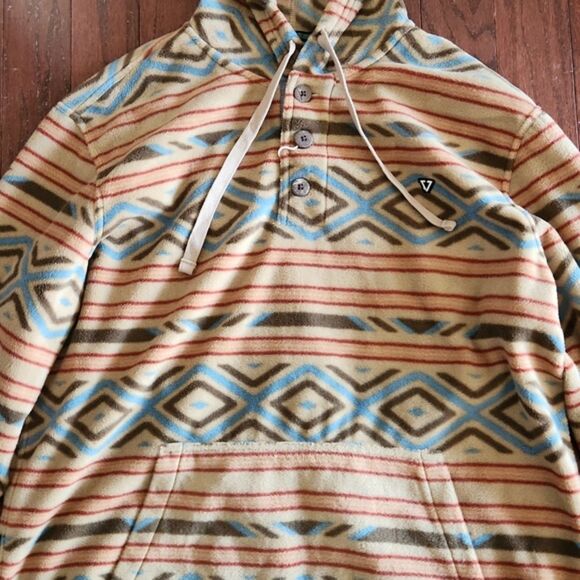 NWT Vissla Men's Descanso Eco Hooded Popover Fleece, Tan Geometric, Size XL - Picture 4 of 10